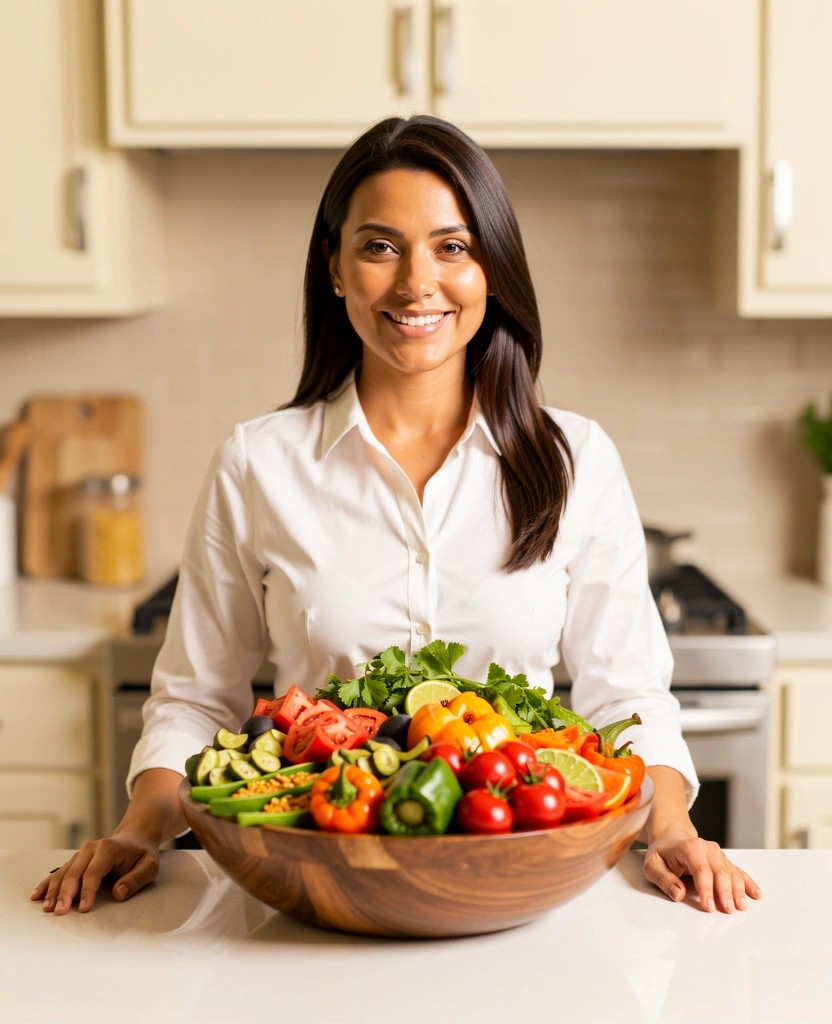 Nutricionista preparando ingredientes frescos